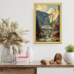 Affiche Yosemite National Park Rivière Randonnée Rétro Vin