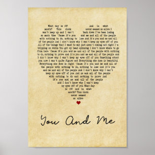 Affiche You And Me Vintage Heart Song Lyric Wall Art Impri
