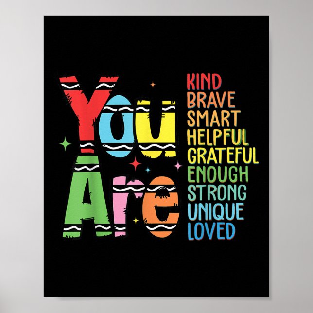 Affiche You Are Kind Smart Brave Motivational Back To Scho (Devant)