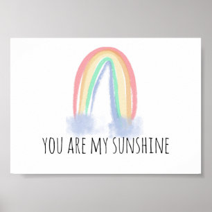 Affiche You are my sunshine watercolor painted rainbow
