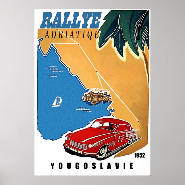 Affiche Yougoslavie, rallye Adriatique, voiture classique, (Devant)