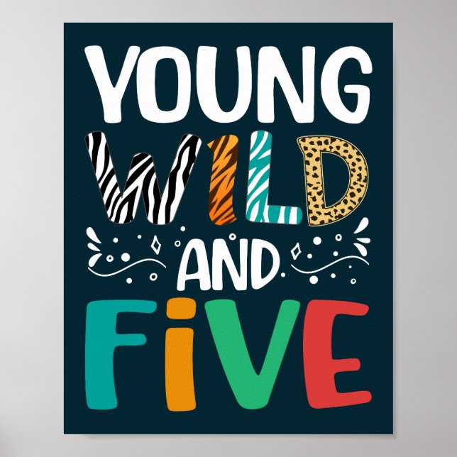 Affiche Young Wild Et Cinq Funny 5e Anniversaire Girl Boy (Devant)
