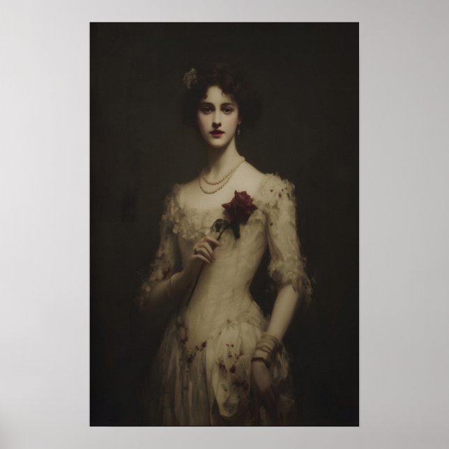 Affiche Young Woman Holding Wilted Rose, Gothic Victorian  (Devant)