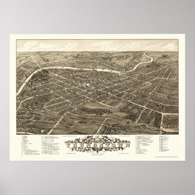 Affiche Youngstown, OH Carte panoramique - 1882 (Devant)