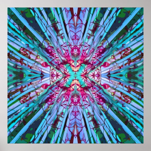 Affiche Yucca Op Art en Turquoise (Devant)