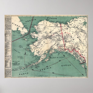 AFFICHE YUKON KLONDIKE GOLD RUSH MAP 1897