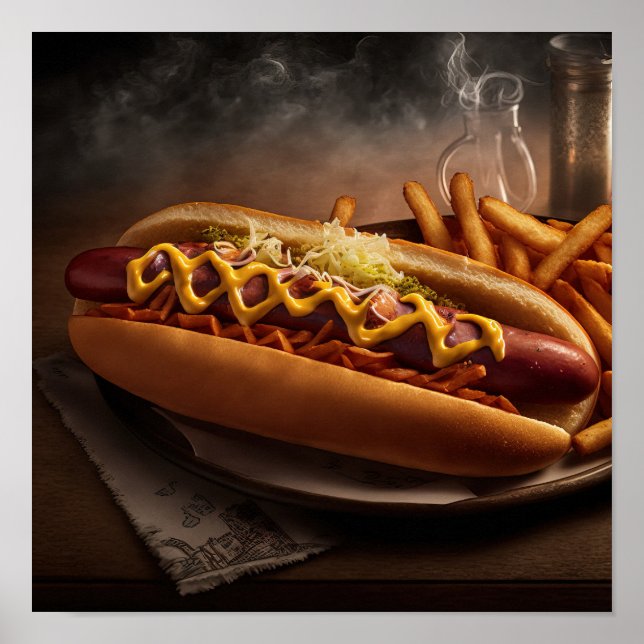 Affiche Yummy Hot Dog cuisine art mur (Devant)