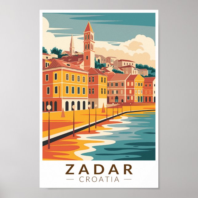 Affiche Zadar Croatie Illustration Voyage Art Vintage (Devant)