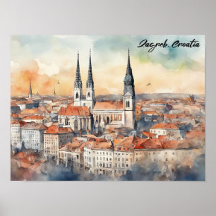 Affiche Zagreb Croatia City View Aquarelle