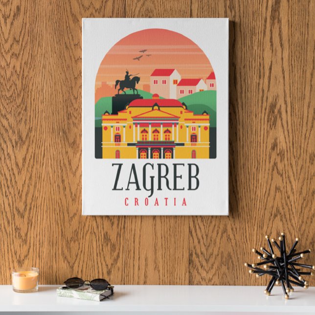 Affiche Zagreb Croatie Cityscape Vintage (Zagreb Croatia Vintage Travel Poster)