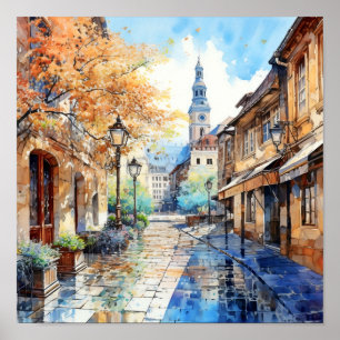 Affiche Zagreb Croatie Voyage Aquarelle Art Imprimer