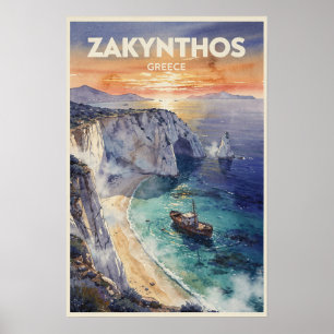 Affiche Zakynthos Grèce Voyage Rétro
