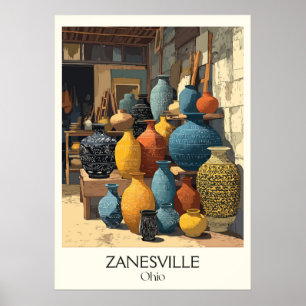Affiche Zanesville Ohio Y-Bridge Ville Poterie historique 