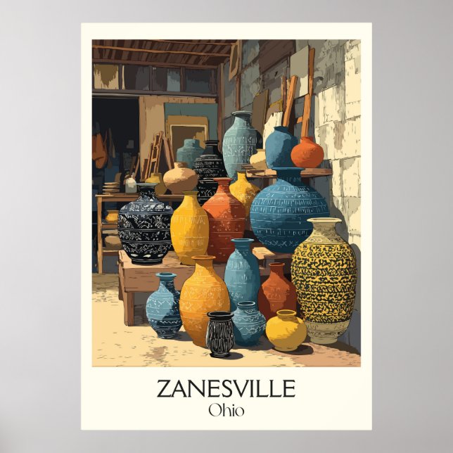 Affiche Zanesville Ohio Y-Bridge Ville Poterie historique  (Devant)