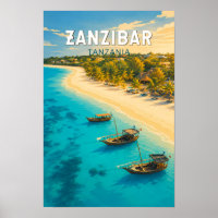 Zanzibar Tanzanie Illustration Art de Voyage Vinta