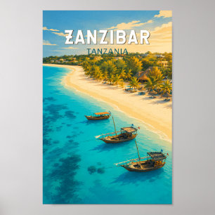 Affiche Zanzibar Tanzanie Illustration Art de Voyage Vinta
