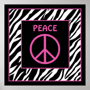 Affiche Zebra and Pink Peace Sign Wall Decor