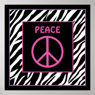 Affiche Zebra and Pink Peace Sign Wall Decor