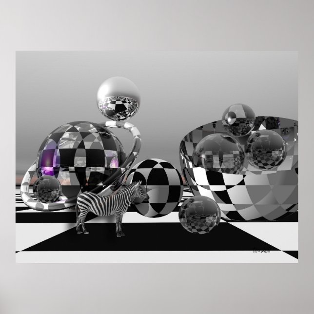 Affiche Zebra dans un monde de science-fiction B&W (Devant)