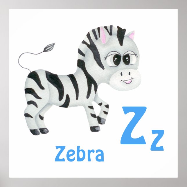 Affiche Zebra personnaliser ABC : Lettre Z - Ajouter votre (Devant)