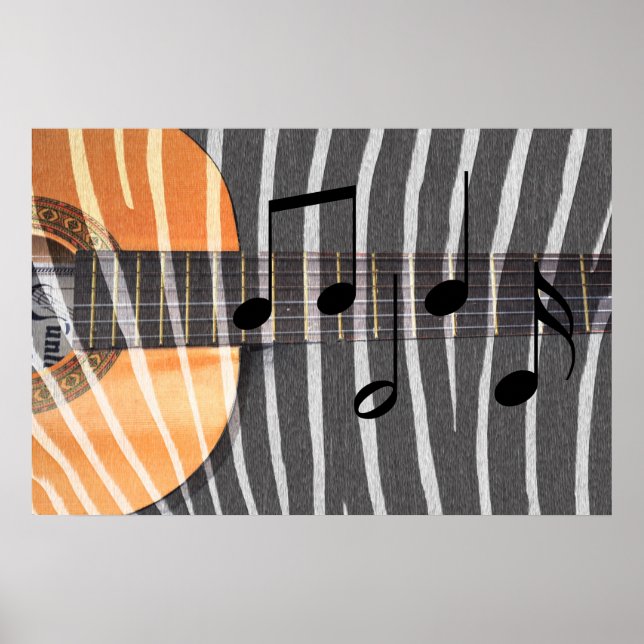 Affiche Zebra Print Guitare avec notes (Devant)