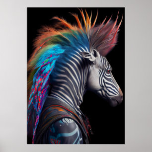 Affiche Zebra Rainbow Mohawk - Weirdcore Rainbow Punk