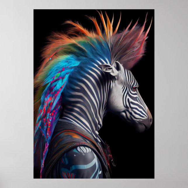 Affiche Zebra Rainbow Mohawk - Weirdcore Rainbow Punk (Devant)