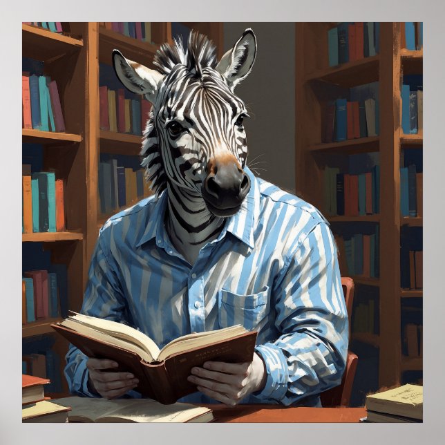 Affiche Zebrary Funny Zebra dans la peinture de bibliothèq (Devant)