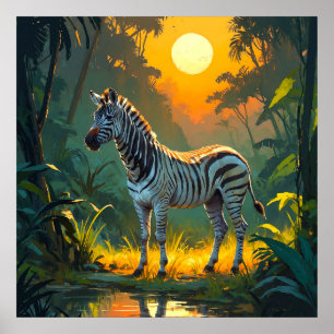 Affiche Zèbre animé dans la jungle avec peinture au couche
