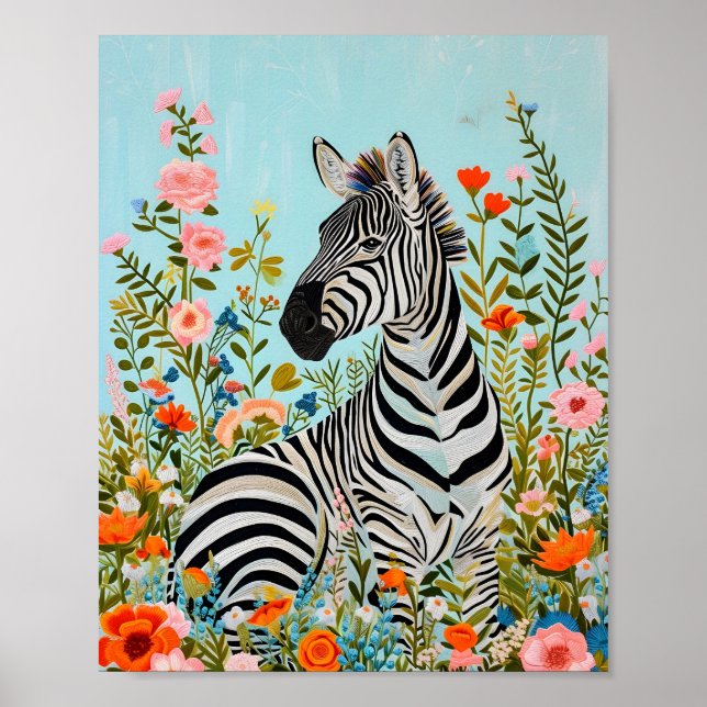 Affiche Zèbre au milieu des fleurs 🦓 (Devant)