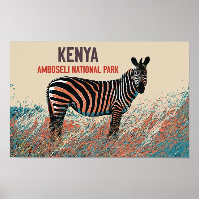 Affiche Zèbre dans le parc national d'Amboseli, Kenya (Devant)