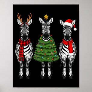Affiche Zèbre de Noël rétro Santa Safari Animal renne