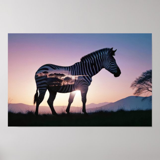 Affiche Zèbre double exposition Nature animale Nature sauv (Devant)