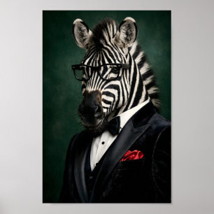 Affiche Zèbre élégant en smoking noir en velours et lisant