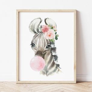 Affiche Zèbre, Jungle, Bubble Gum Rose, Chambre de Fille