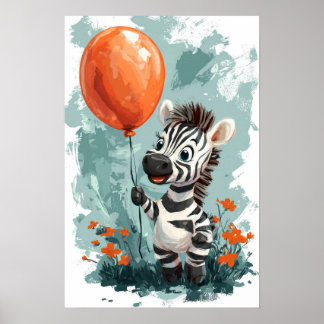 Affiche Zèbre mignon avec ballon orange Illustration fanta