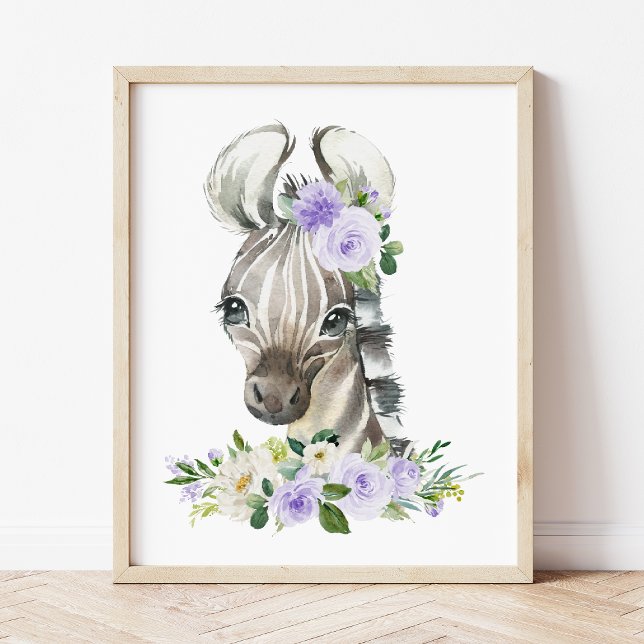 Affiche Zèbre, Safari, Fleurs Violettes, Mixte (Créateur téléchargé)