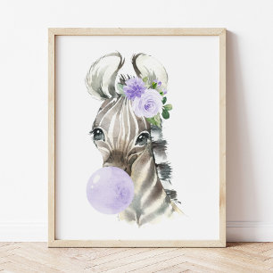 Affiche Zèbre, Safari, gomme à bulles violettes, Neutre su