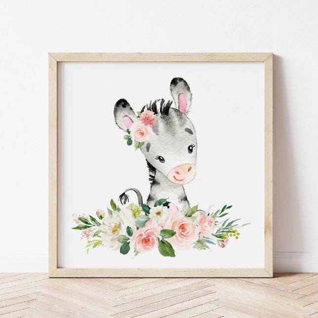 Affiche Zèbre, Safari, Jungle, Fleurs roses, Nourriture po (Créateur téléchargé)