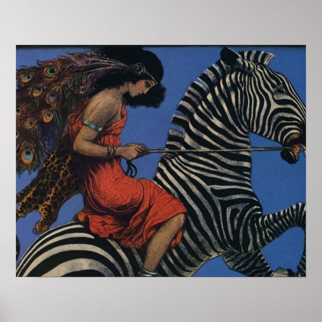Affiche Zèbre vintage avec cavalière Art nouveau (Devant)