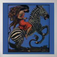 Zèbre vintage avec cavalière Art nouveau