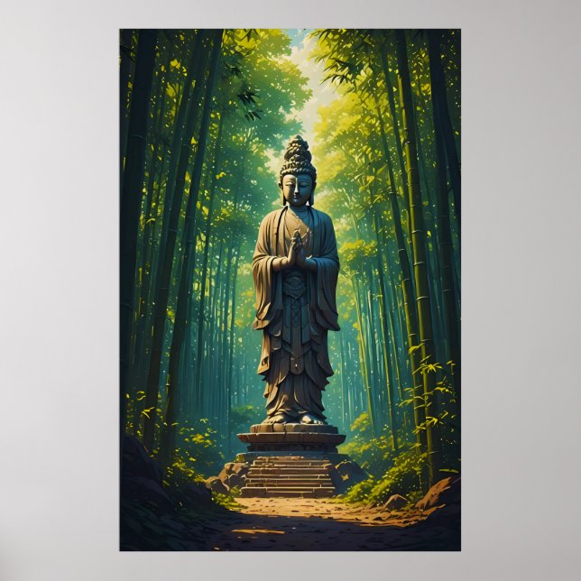 Affiche Zen dans la forêt de bambou (Devant)
