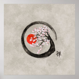 Affiche Zen Enso Circle et Sakura Tree sur toile