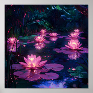 Affiche Zen minuit Nature Étang de lotus rose