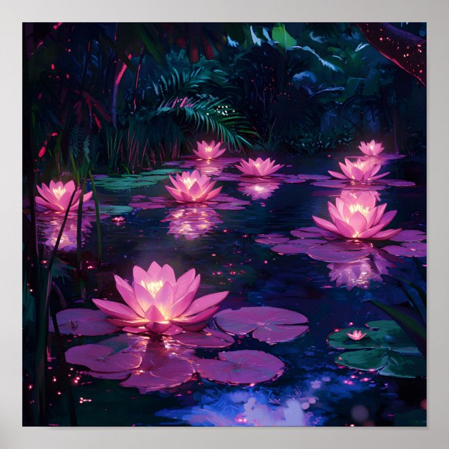 Affiche Zen minuit Nature Étang de lotus rose (Devant)
