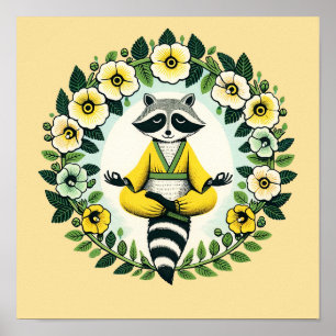 Affiche Zen Raccoon Méditation Raccoons Yoga