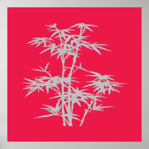 Affiche Zen rose asiatique style japonais bambou