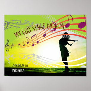 Affiche Zeph 3:17 MON DIEU CHANTE SUR MOI VERT Personnalis