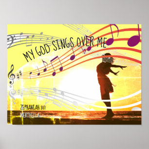 Affiche Zephaniah 3:17   MY GOD SINGS Personalized YELLOW
