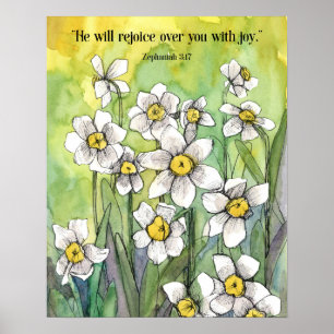 Affiche Zephaniah Écriture Se Réjouir De Vous Jonquilles